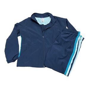 Navy Blue Reebok Track Suit Windbreaker Jacket & Pants Set Mens L Vintage Set